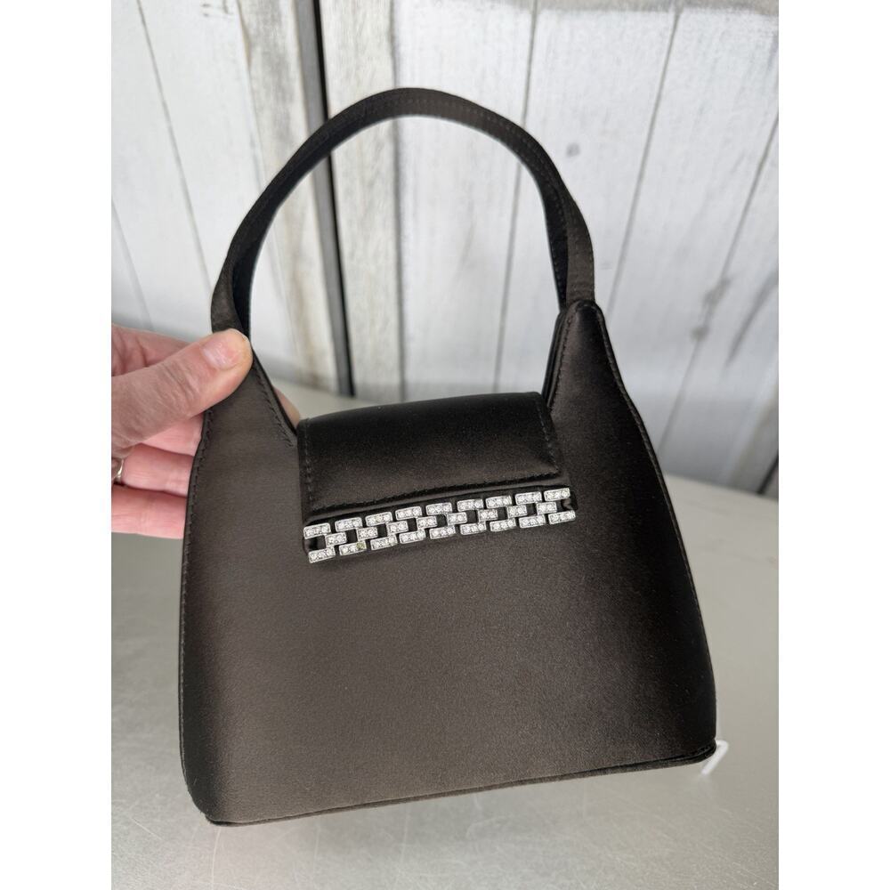 Kenneth Jay Lane Brown Satin Evening Bag Rhinestone Accent Y2K Mini Glam Bag